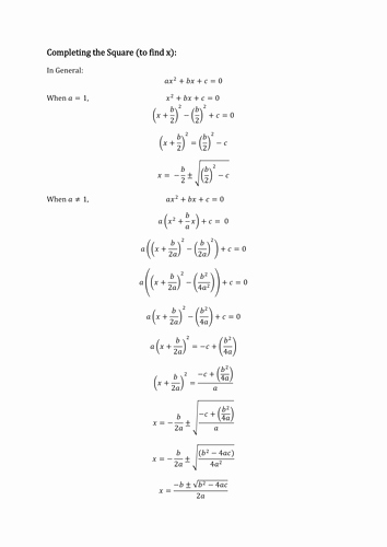 Completing the Square Worksheet Awesome Pleting the Square Worksheet by Danisaurusrex