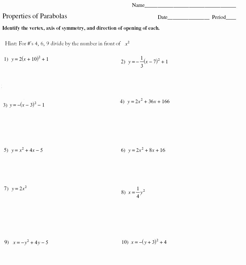 Completing the Square Worksheet Best Of Geometry Parabolas Vertex form Pleting the Square