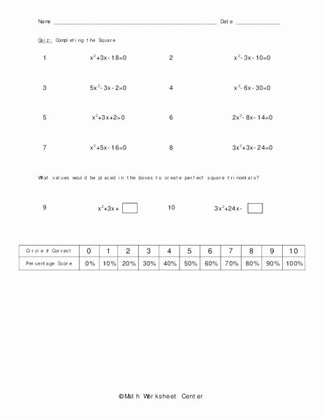 Completing the Square Worksheet Fresh Pleting the Square Worksheet for 8th Grade
