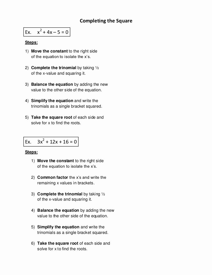 Completing the Square Worksheet Fresh Pleting the Square Worksheet