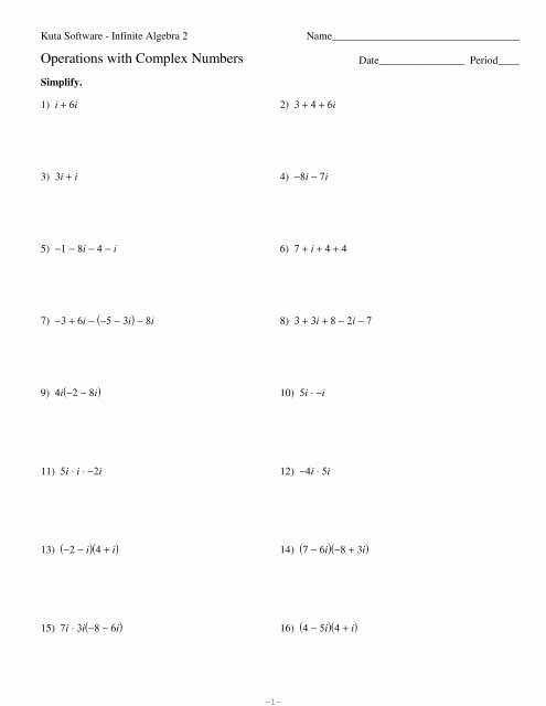 Complex Numbers Worksheet Answers Awesome Operations with Plex Numbers Kuta software