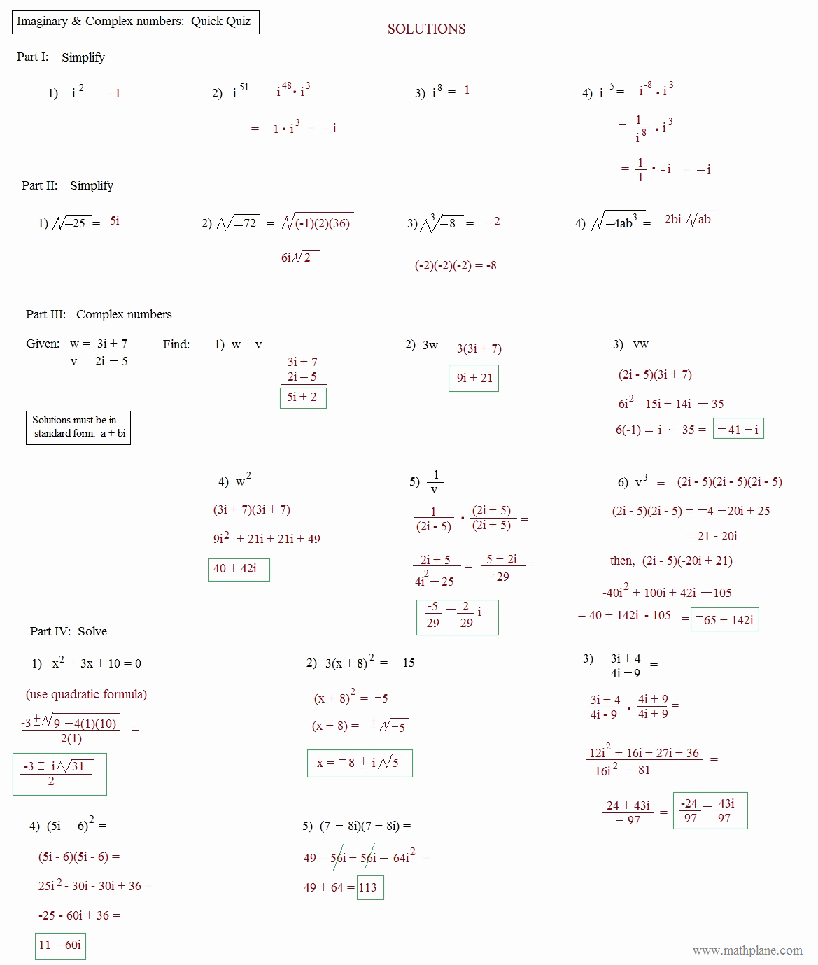 Complex Numbers Worksheet Answers Fresh Math Plane Imaginary and Plex Numbers