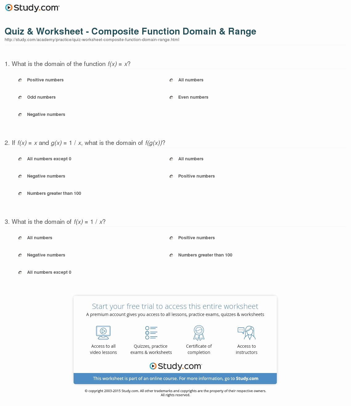 Composite Function Worksheet Answer Key Elegant Quiz &amp; Worksheet Posite Function Domain &amp; Range