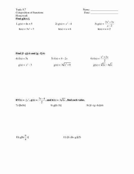 Composite Function Worksheet Answer Key Inspirational Posite Functions Worksheet