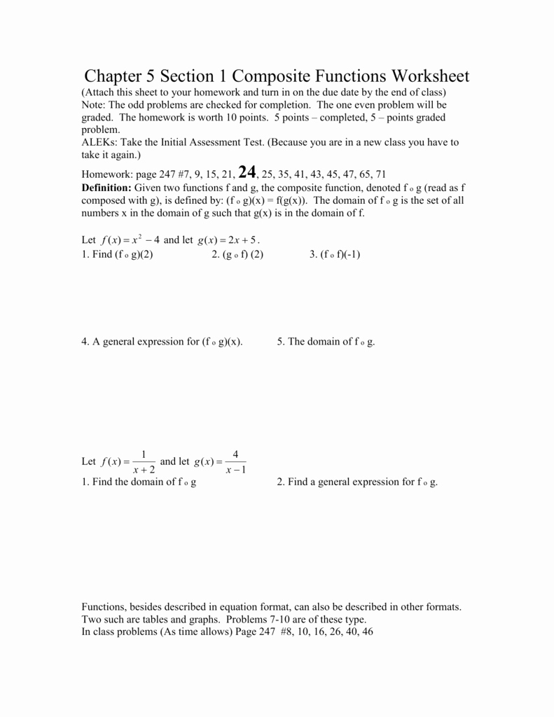 Composite Function Worksheet Answers Awesome Chapter 5 Section 1 Posite Functions Worksheet