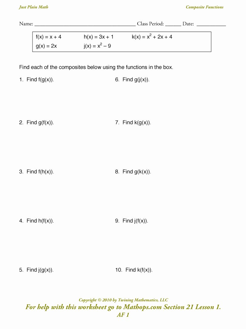 50 Composite Functions Worksheet Answers