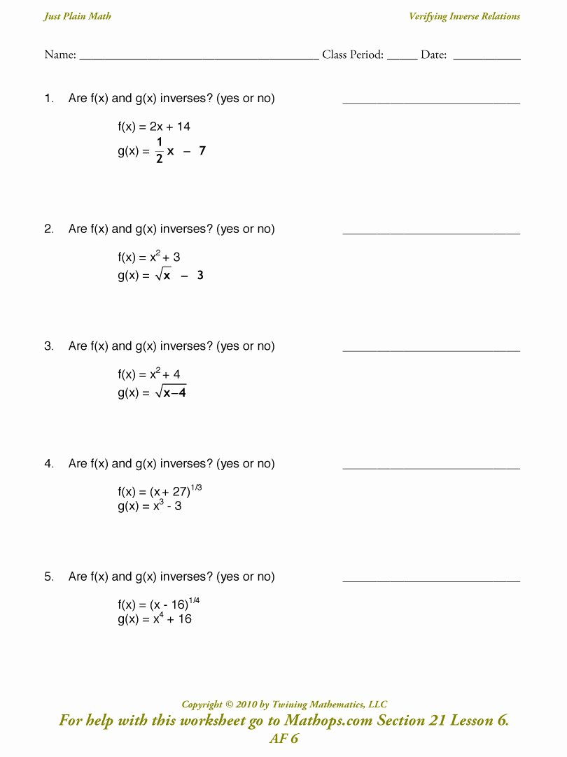 Composite Functions Worksheet Answers Lovely Inverse Functions Mon Core Algebra 2 Homework Answer Key