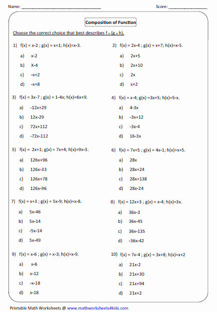 Composition Of Functions Worksheet Answers Awesome Function Worksheets