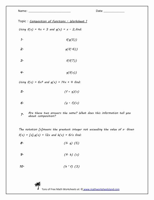 Composition Of Functions Worksheet Answers Fresh Position Of Functions Worksheet Five Pack Math