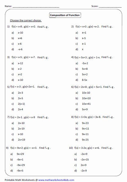 Composition Of Functions Worksheet Answers Unique Function Position Worksheet