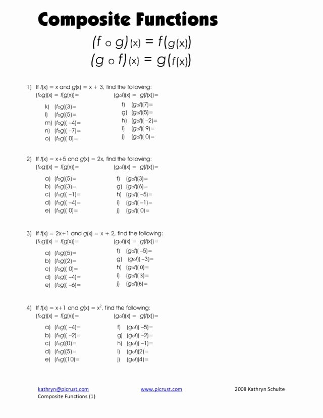 Composition Of Functions Worksheet Awesome Posite Functions Worksheet for 9th 11th Grade