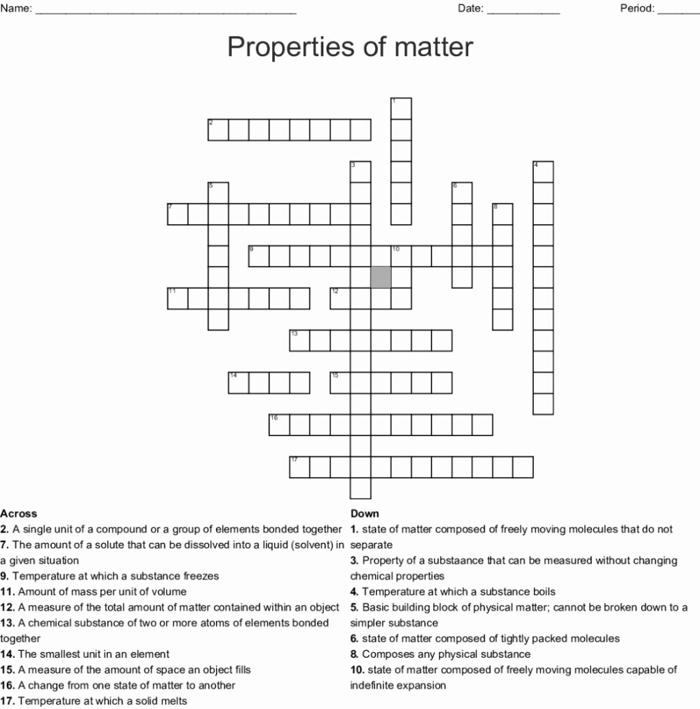 Composition Of Matter Worksheet Answers Best Of Simple Properties Matter Crossword Wordmint E Example