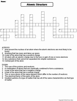 Composition Of Matter Worksheet Answers Inspirational atomic Structure Worksheet Crossword Puzzle by Science