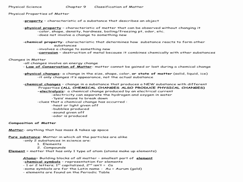 Composition Of Matter Worksheet Answers