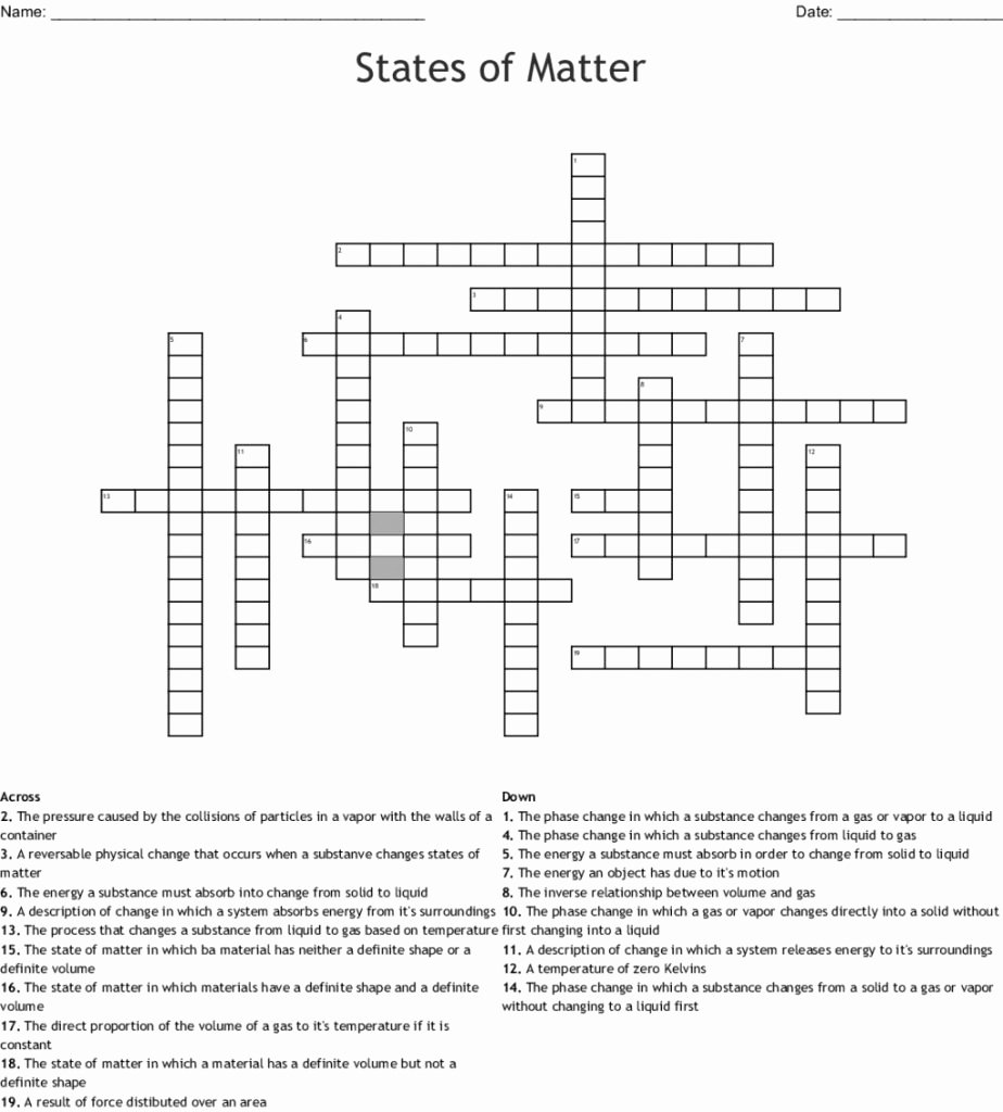 Composition Of Matter Worksheet Answers Luxury Amazing States Matter Crossword Wordmint E Of Several