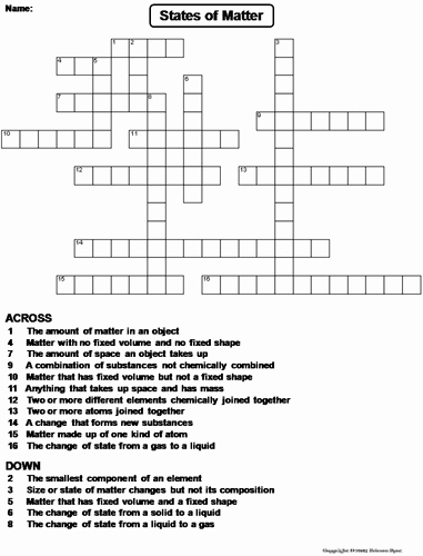 Composition Of Matter Worksheet Answers Luxury States Of Matter Crossword Puzzle by Sciencespot
