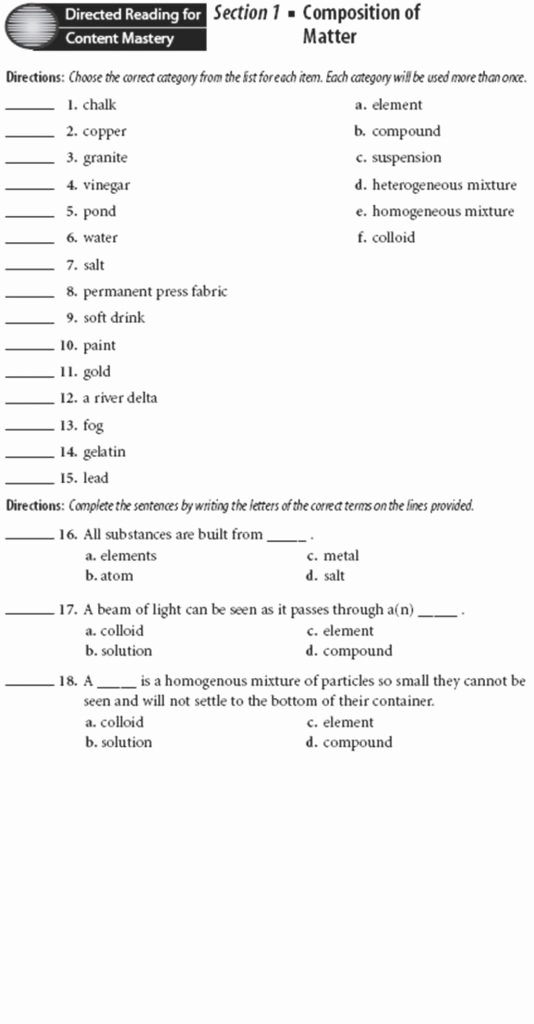 Composition Of Matter Worksheet Unique by Choosing This Position Matter Worksheet Answers