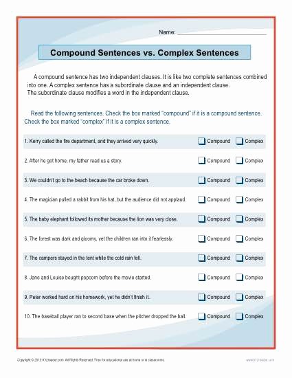 Compound and Complex Sentences Worksheet Best Of Pound Sentences Vs Plex Sentences Worksheet