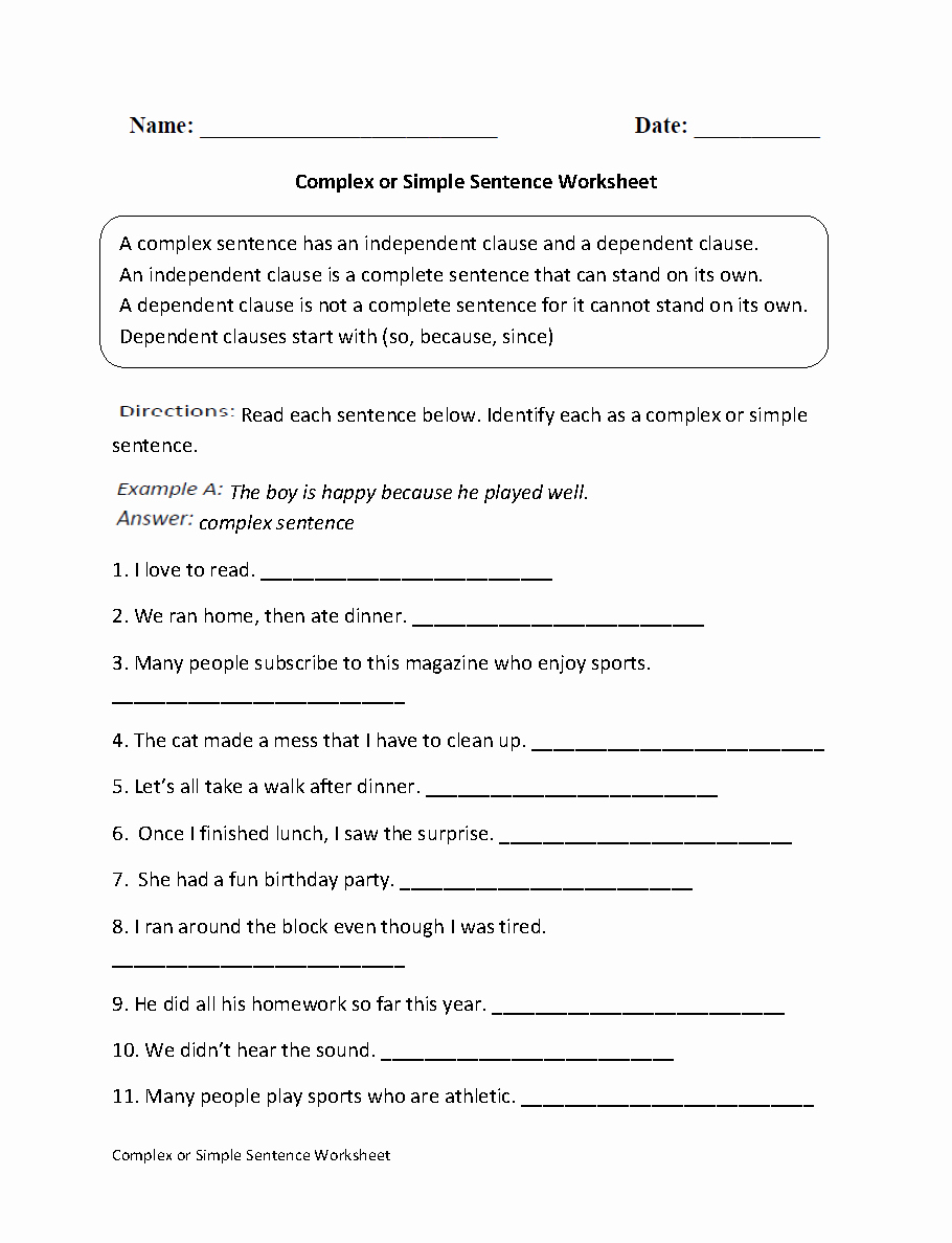 Compound and Complex Sentences Worksheet Inspirational Plex or Simple Sentence Worksheet