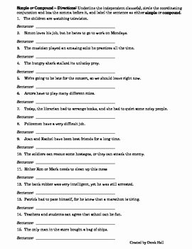 Compound and Complex Sentences Worksheet Luxury Ela Mon Core Simple & Pound Sentences Worksheet by