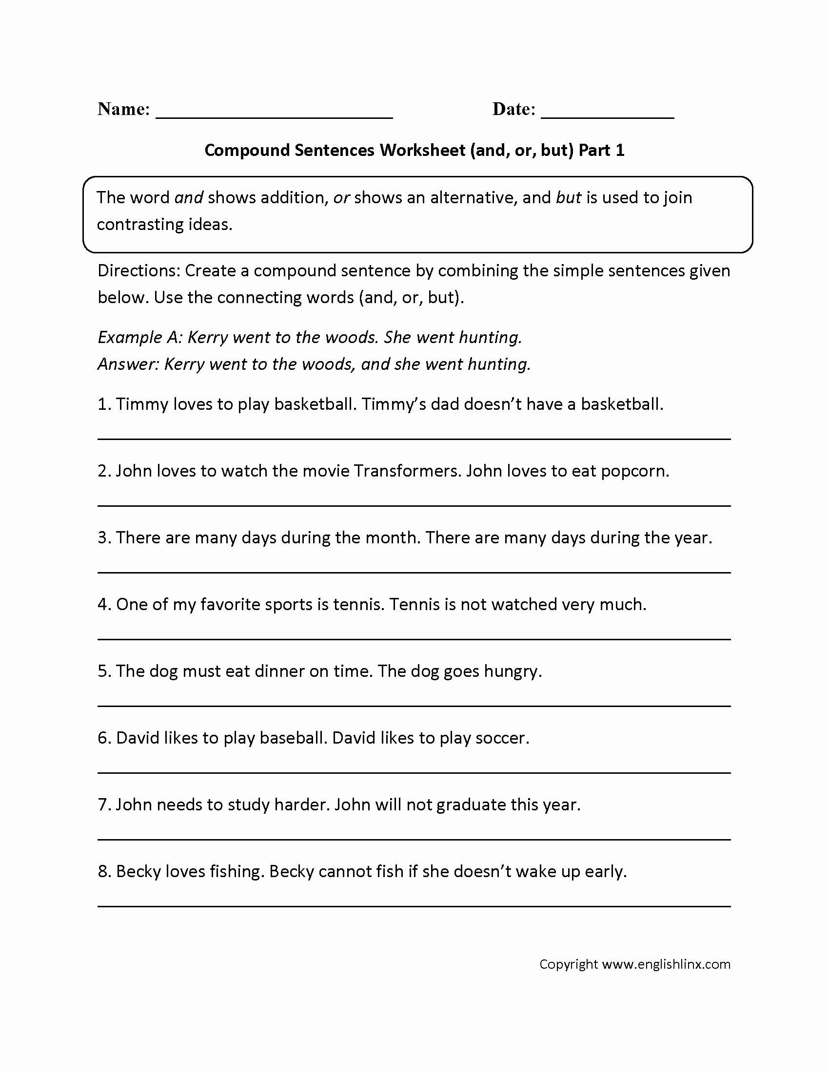 Identifying Sentence Types Simple Compound Complex Worksheets