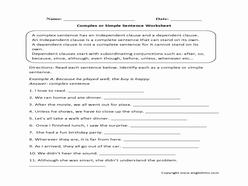 Compound Complex Sentences Worksheet Inspirational Pound Plex Sentences Worksheet