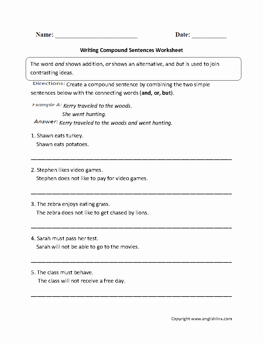 Compound Complex Sentences Worksheet Luxury Writing Pound Sentences Worksheet