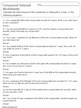Compound Interest Worksheet Answers New Practice Applying Pound Interest formulas with these