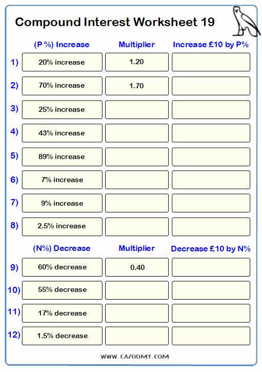 Compound Interest Worksheet Answers Unique Percentages Worksheets