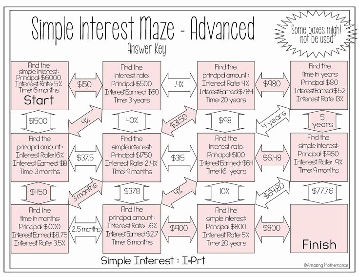 Compound Interest Worksheet Answers Unique Simple Interest Maze Advanced