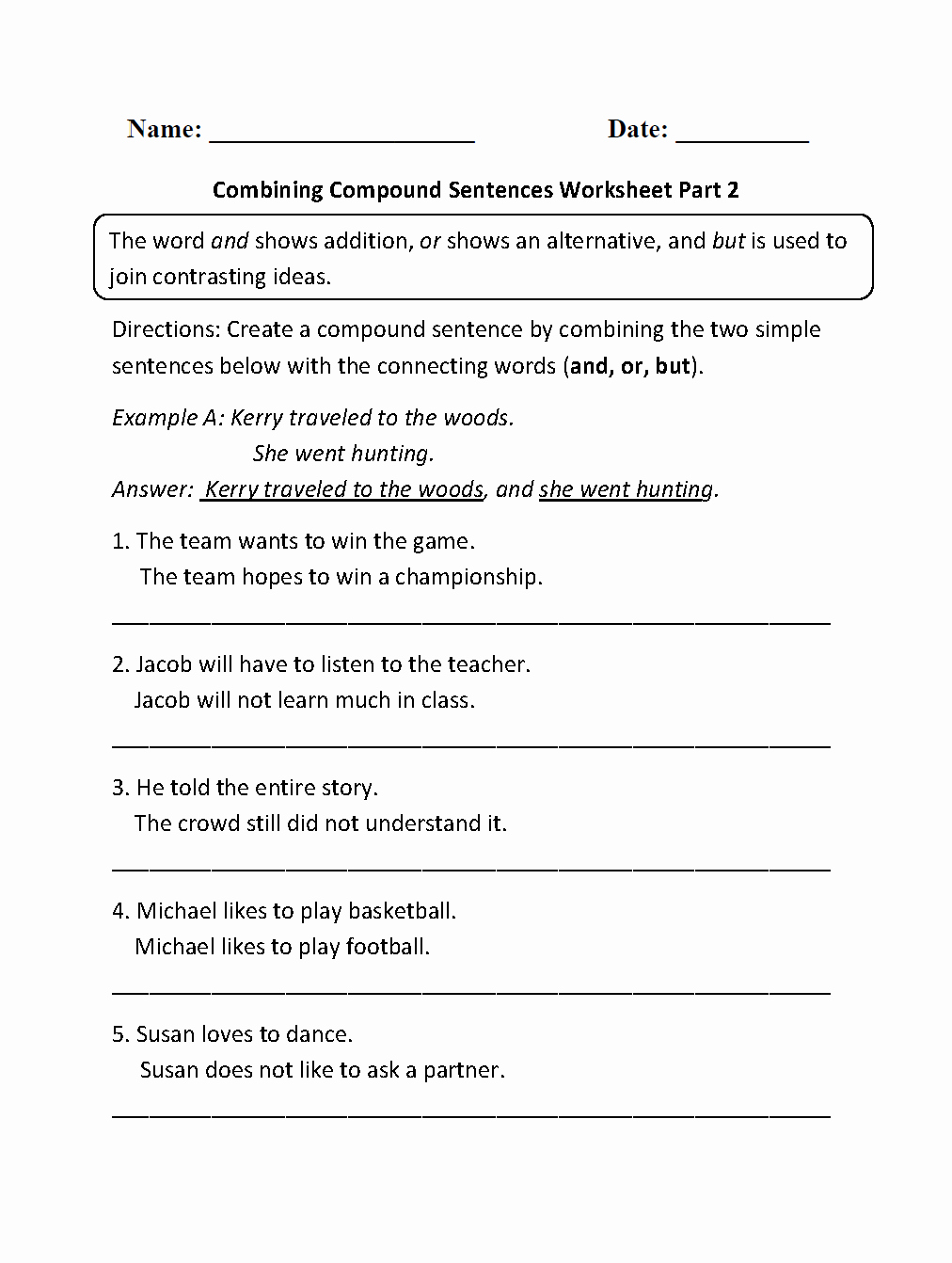 Compound Sentences Worksheet Pdf Best Of Bining Pound Sentences Worksheet Part 2