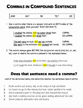 Compound Sentences Worksheet Pdf Best Of Mas In Pound Sentences Resource Sheet by No Frills