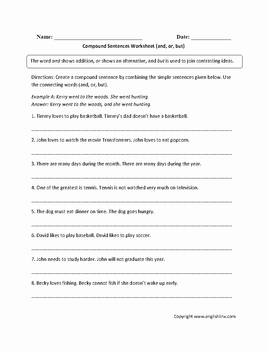 50 Compound Sentences Worksheet Pdf