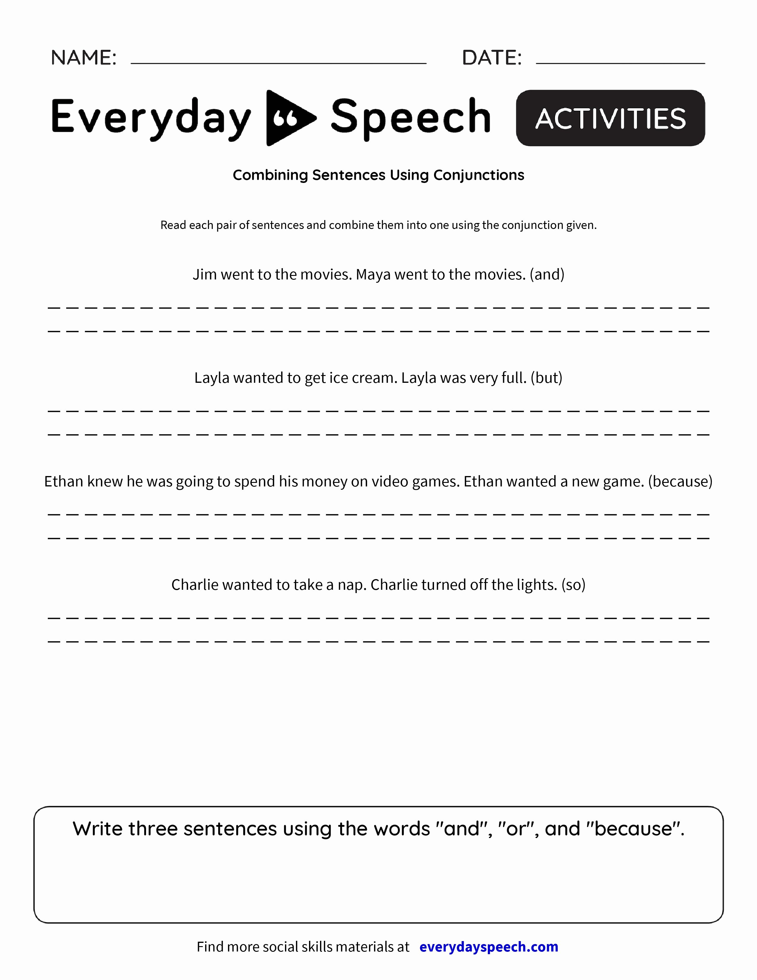 Compound Sentences Worksheet Pdf Lovely Bining Sentences Using Conjunctions Everyday Speech