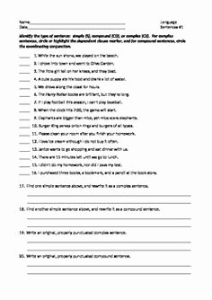 Compound Sentences Worksheet with Answers Awesome Ela Sentence Structure Simple Plex &amp; Pound Test