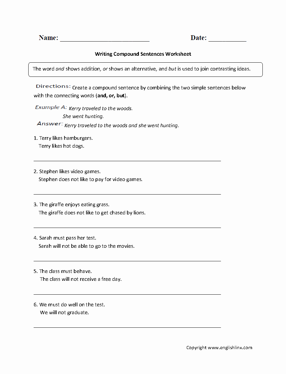 Compound Sentences Worksheet Library Pdf