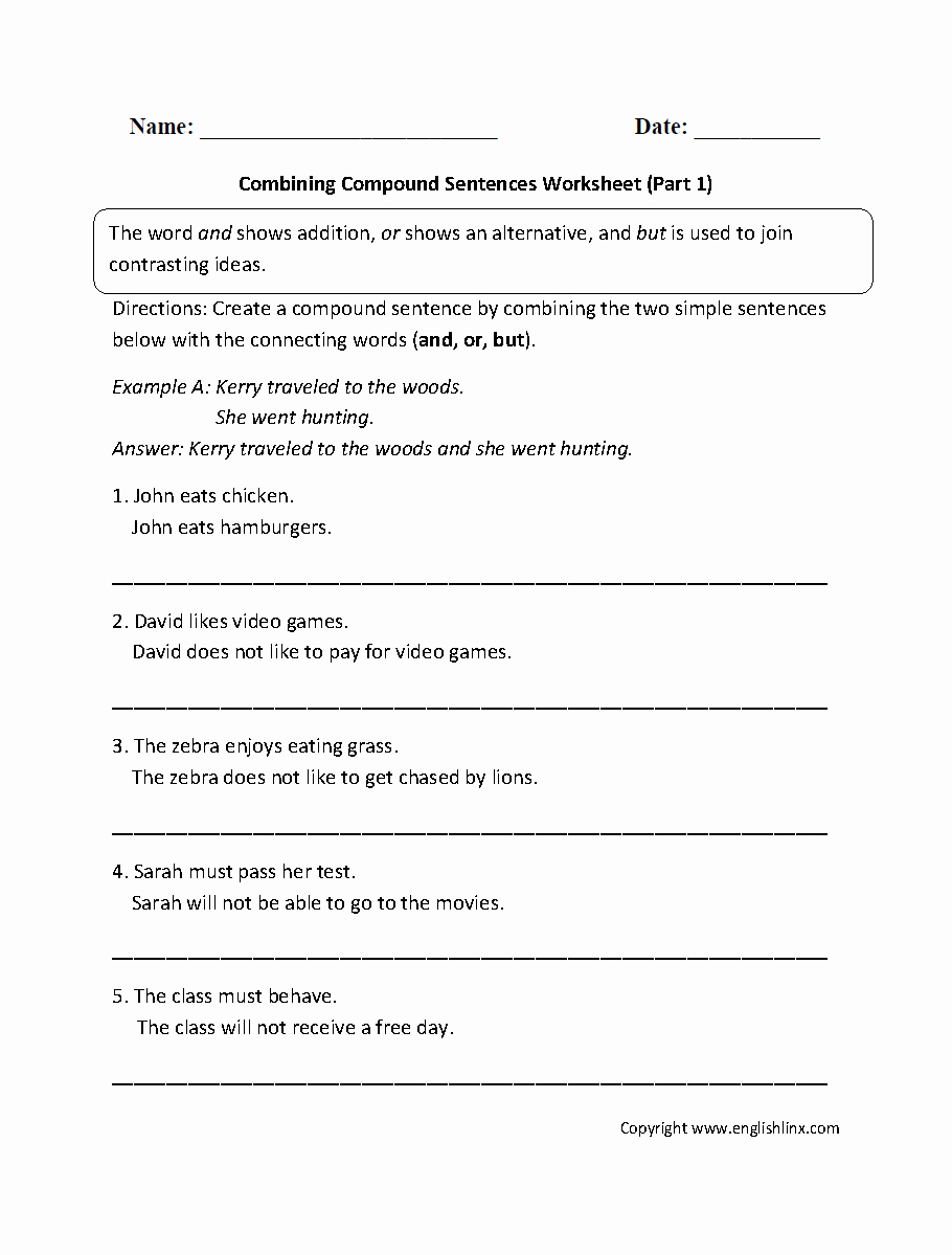 Compound Sentences Worksheet with Answers Luxury Bining with Pound Sentences Worksheet Part 1