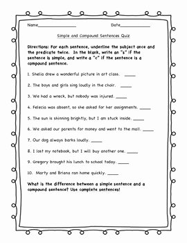 Compound Sentences Worksheet with Answers Luxury Simple and Pound Sentence Quiz by Beckie Lewis