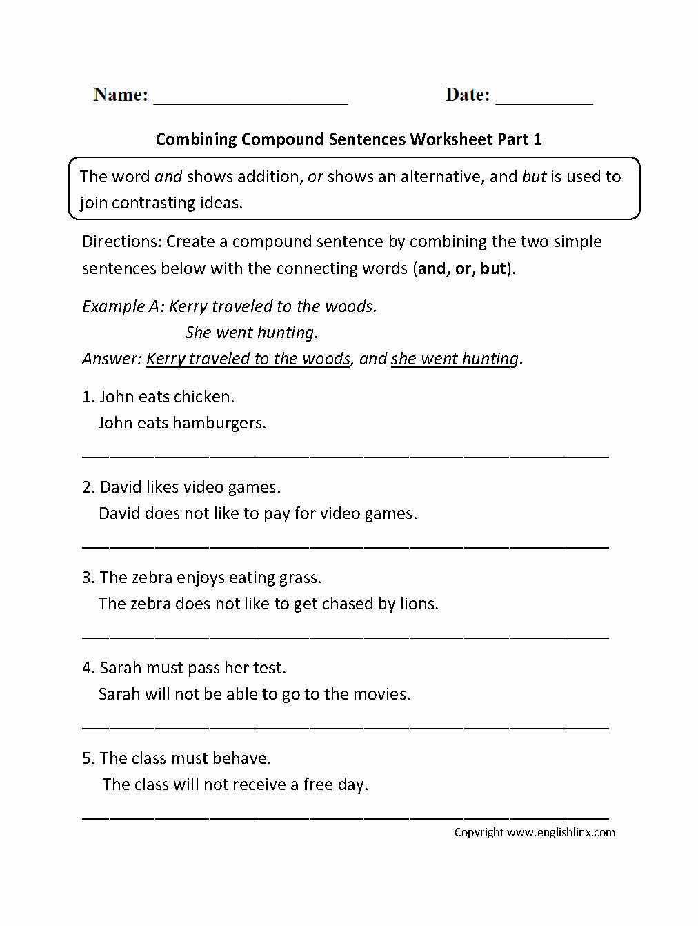 Compound Sentences Worksheet with Answers New Sentences Worksheets