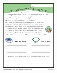 Concrete and Abstract Nouns Worksheet Awesome Abstract and Concrete Nouns