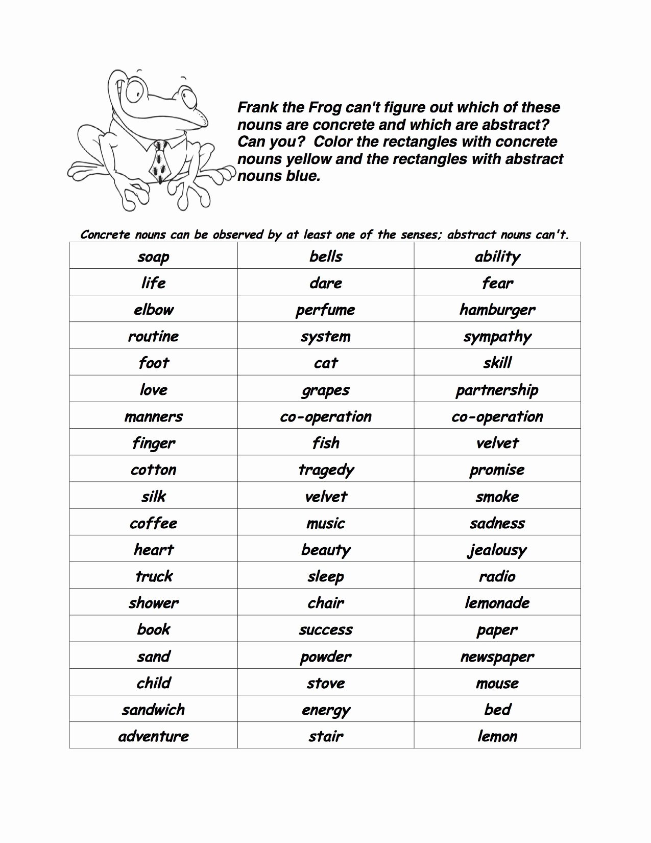 Concrete and Abstract Nouns Worksheet Beautiful Concrete and Abstract Nouns Print Out A Concrete and