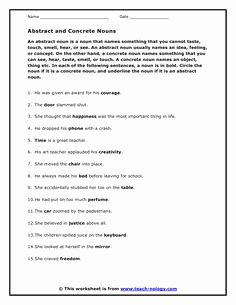 Concrete and Abstract Nouns Worksheet Best Of Mon or Abstract Concrete Abstract Nouns Worksheet 1