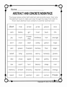 Concrete and Abstract Nouns Worksheet Fresh Abstract Noun Maze Language Arts