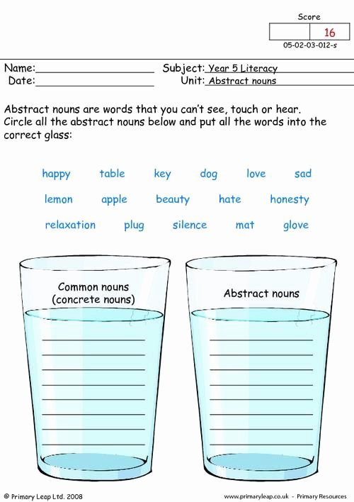 Concrete and Abstract Nouns Worksheet Fresh Abstract Nouns Worksheets for 3rd Grade Concrete and