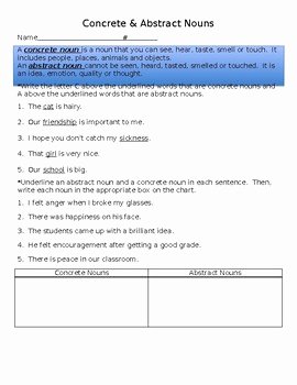 Concrete and Abstract Nouns Worksheet Fresh Concrete &amp; Abstract Nouns Worksheet by Teacherology