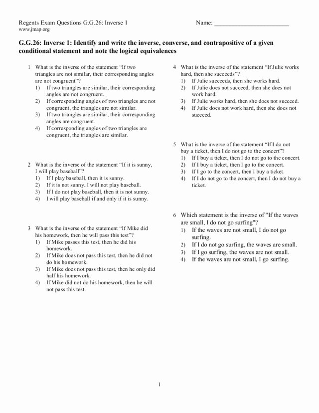 Conditional Statement Worksheet Geometry Best Of Six Multiple Choice Logic Question for Given Conditional