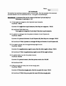 Conditional Statement Worksheet Geometry New Geometry Biconditional Worksheet with Answer Key by Max