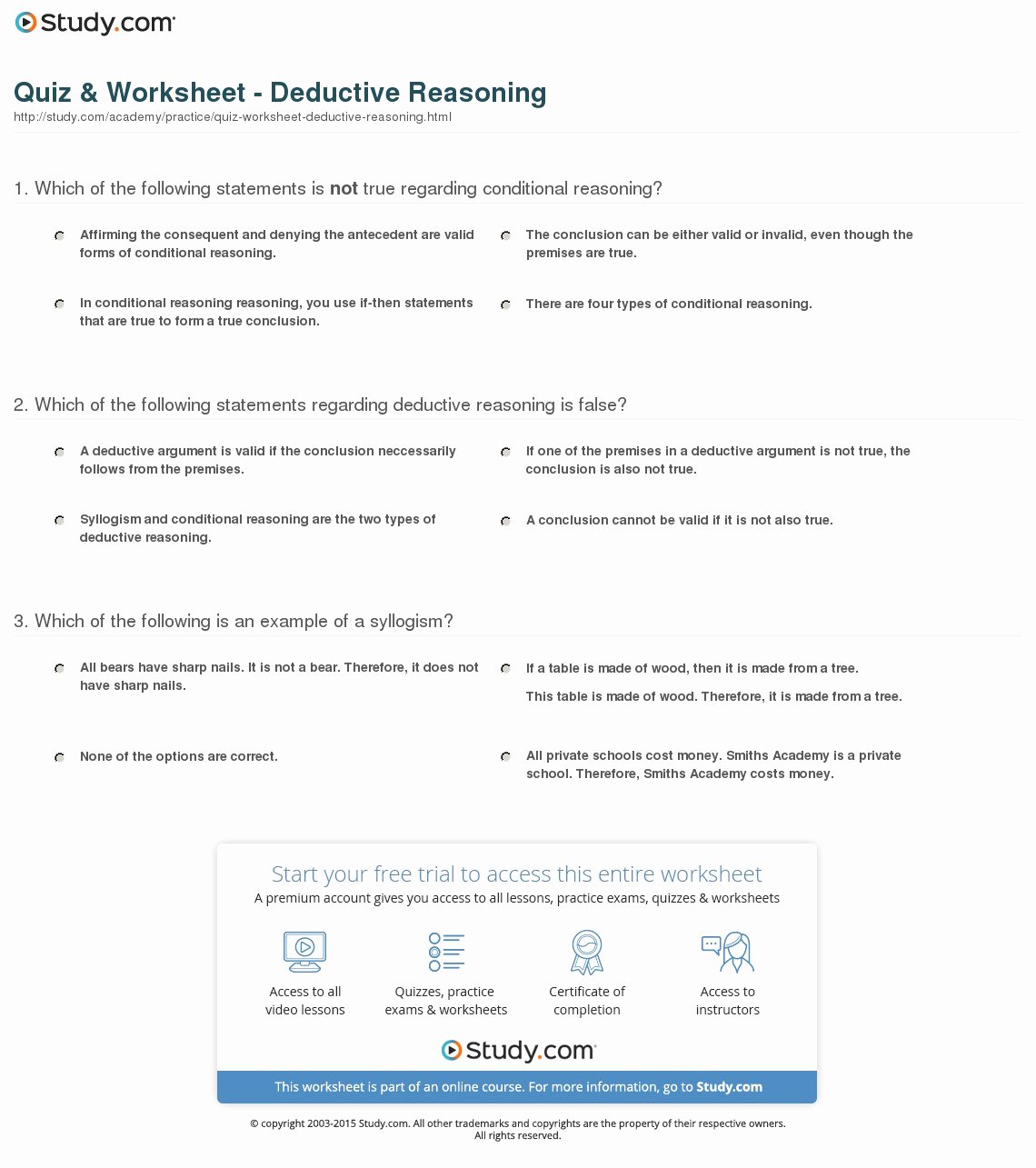 quiz worksheet deductive reasoning
