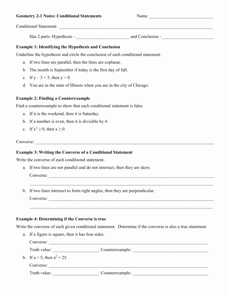 Conditional Statements Worksheet With Answers