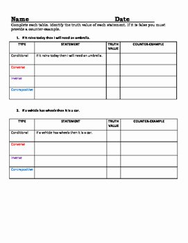 Conditional Statements Worksheet with Answers Beautiful Geometry Logic with Conditional Statements Converse